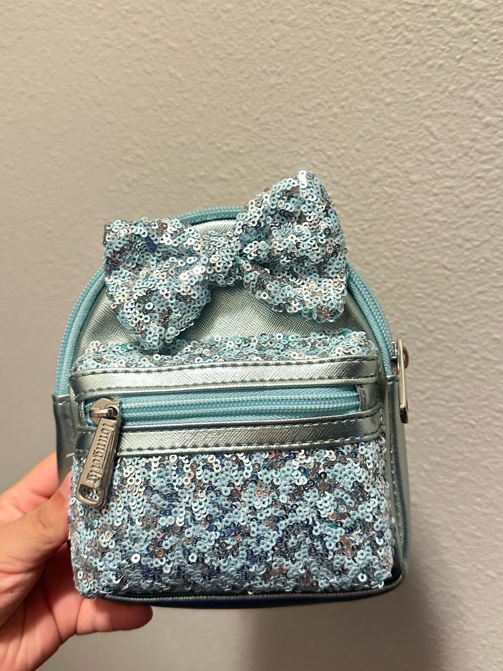 Loungefly Sparkling Light Blue Sequin Mini Backpack with Bow